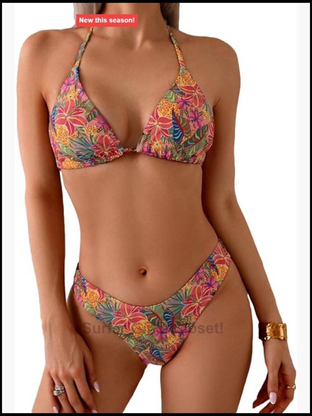 Women's Bikini Set Halter High Waisted Tie Back Floral Tropical Boho Swimwear